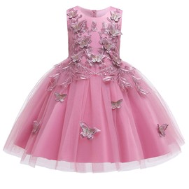 MYRISAM Little/Big Girls Butterflies Dress Princess Embroidery Birthday Pageant Wedding Flower Girl Ball Gowns Dusty Rose 10-11T