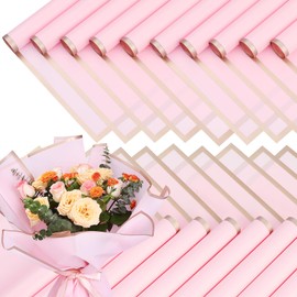xunhewi 20 Sheets Gold Edge Flower Wrapping Paper Bouquet Packaging Paper Florist Bouquet Supplies for Wedding DIY Craft Gift Packing (Pastel pink)