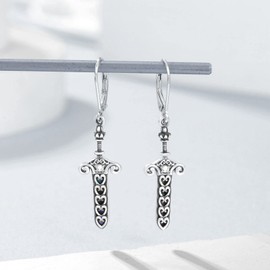 Sword Earrings 925 Sterling Silver with Abalone Shell Drop Dangle Jewelry Gifts for Men Women