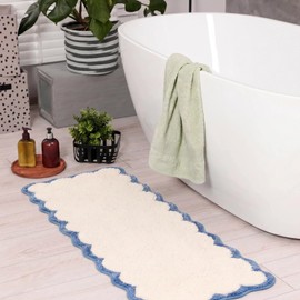 Light Blue Scalloped Long Bathroom Rug Runner Bath Mat