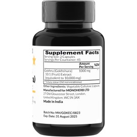 MONOHERB Gokhru - Gokhshura - Extract 1000 mg - 90 Vegetarian Capsules