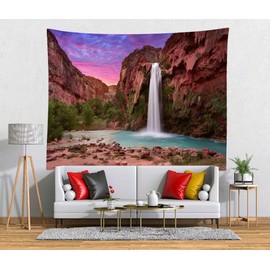 BELECO Mountain Tapestry Havasupai Havasu Falls Tapestry Waterfall Tapestry Wall Hanging Green Lake River Natural Scenery Psychedelic Nature Tapestry for Home Bedroom Living Room Dorm Decor 92"x70"
