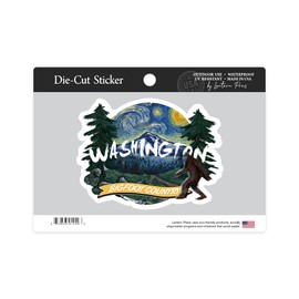 Die Cut Sticker Washington, Bigfoot Country, Starry Night, Contour Vinyl Sticker 3 to 6 inches, (Waterproof Decal for Cars, Water Bottles, Laptops, Coolers), Large