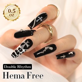 Double Rhythm 0.50 OZ Gel Polish Hema Free Same Color Same Bottle Golden Round Translucent Neutral Natural Milky 15 ML Jelly UV Polish Art DIY at Home (Black-C1015)