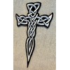 Celtic Cross Dagger White Iron-On Patch Embroidered Irish Crucifix