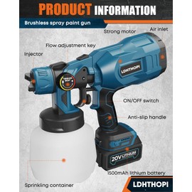 LDHTHOPI Cordless Paint Sprayer, 1200ml Paint Sprayer Gun Battery Powered, 5 Copper Nozzles, 3 Spray Patterns, 10 Funnel Paper for Wall, Fence, Metal, Floor