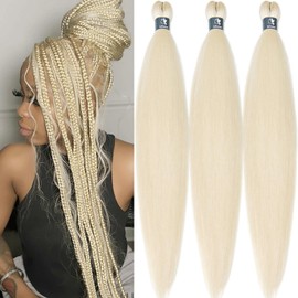 Long 613 Braiding Hair Pre Stretched Blonde Hair For Braiding 30 Inch Synthetic Non Toxic Hypoallergenic Braiding Hair Extensions For Braids, Yaki Straight Pre Sectioned Braiding Hair Bundles