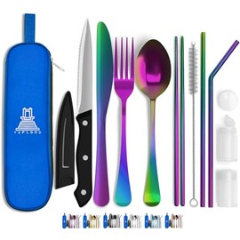 Taplord Portable Travel Silverware Set With Case - Includes 10 Pcs of Utensils, Stainless Steel Flatware For Camping, Easy to Travel, Lightweight (Multi Color)
