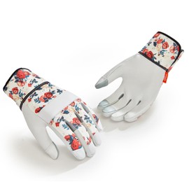 VGO GA3561-FM Women's All-in-One Gardening Gloves - Goatskin Thorn Protection & Touch Screen, Multi Scenario for Farm/Ranch/Garden/Camping, Non-Slip Safety Work Gloves (1 Pair/L/White/ 1 Pair)