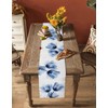 Floral Table Runner Blue Tulip Ray Flower Cotton Linen Table