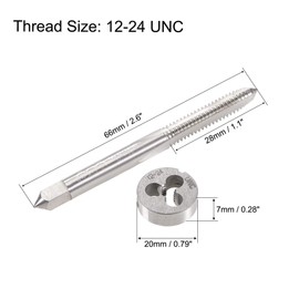 uxcell 12-24 UNC Tap and Die Set, HSS Machine Thread Tap with Round Threading Die, Right Hand