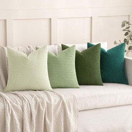 MIULEE Set of 4 Corduroy Cushion Covers, Decorative Sofa Cushion Covers, Pillowcases, Couch Cushion Covers, Decorative Covers for Living Room, Bedroom, Office, 45 x 45 cm, Forest Green Series