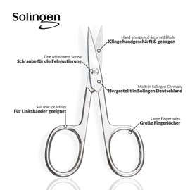 Solingen Scissors - Multi-Purpose Manicure Scissors Germany - Curved Blade, Nail Scissors Germany - Pedicure Beauty Grooming Kit for Nail, Eyebrow, Eyelash, Dry Skin - Nail sicssors