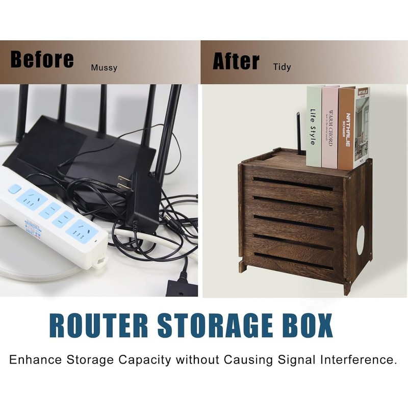 Wifi Box Charcoal Retro Wood Router Box and Modem Storage