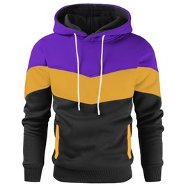 Gesean Mens Fashion Athletic Hoodies Sport Sweatshirt Solid Color Fleece Pullover Purple Small
