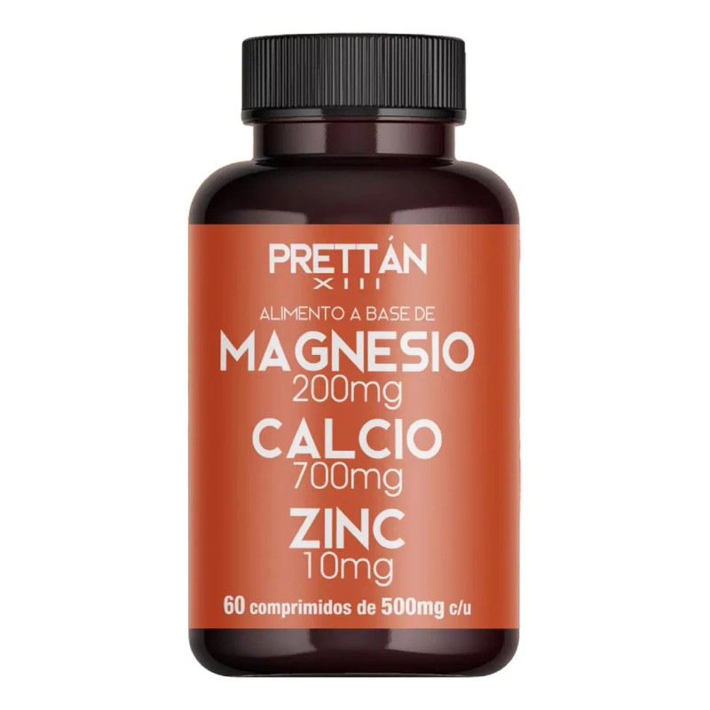 Suplemento Magnesio Calcio Y Zinc Prettan 60 Capsulas 500mg Sin
