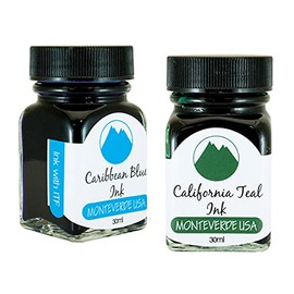 Monteverde 60ml Core Fountain Pen Ink Bottle (30ml Caribbean Blue Ink Bottle G309CU, 30ml California Teal Ink Bottle G309CT)