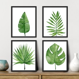 SIGNWIN Framed Emerald Green Jungle Plants Wall Art, Set of 4 Nature Wilderness Wall Decor Prints, Botanical Floral Wall Décor for Living Room, Bedroom - 12"x16" Black