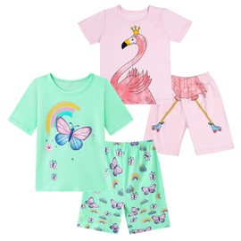 Smazero Girls Pyjamas Sets Cotton Summer Short Flamingo Pjs for Girls 3-8 Years Kids Butterfly Pajamas Children Clothes - 4-Piece