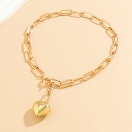 Statement Thick Puffy Heart Chunky CollarLink Chain Paperclip Necklaces for Women,Bold Fashion Charms Paper Clip Pendant Hip hop Jewelry (Golden, One size)