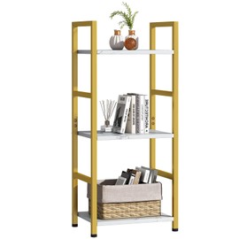 Katrawu Bookshelf Storage Shelf Bookcase, 3 Tier Industrial Bookcase,Small Book case for Living Room, Bedroom, and Home Office, Easy Assembly Free Combination Multi-Functional Organizer(3 Tier,Gold)