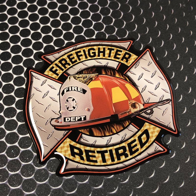 Retired Firefighter Sticker Maltese Cross Domed Decal Emblem CAR Sticker