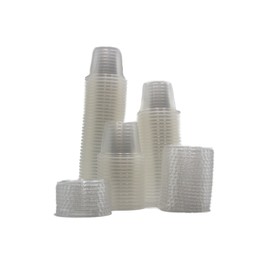 Condiment bundle with 100 Tiny Kiwi labels and 250 1 oz souffle cups with lids.