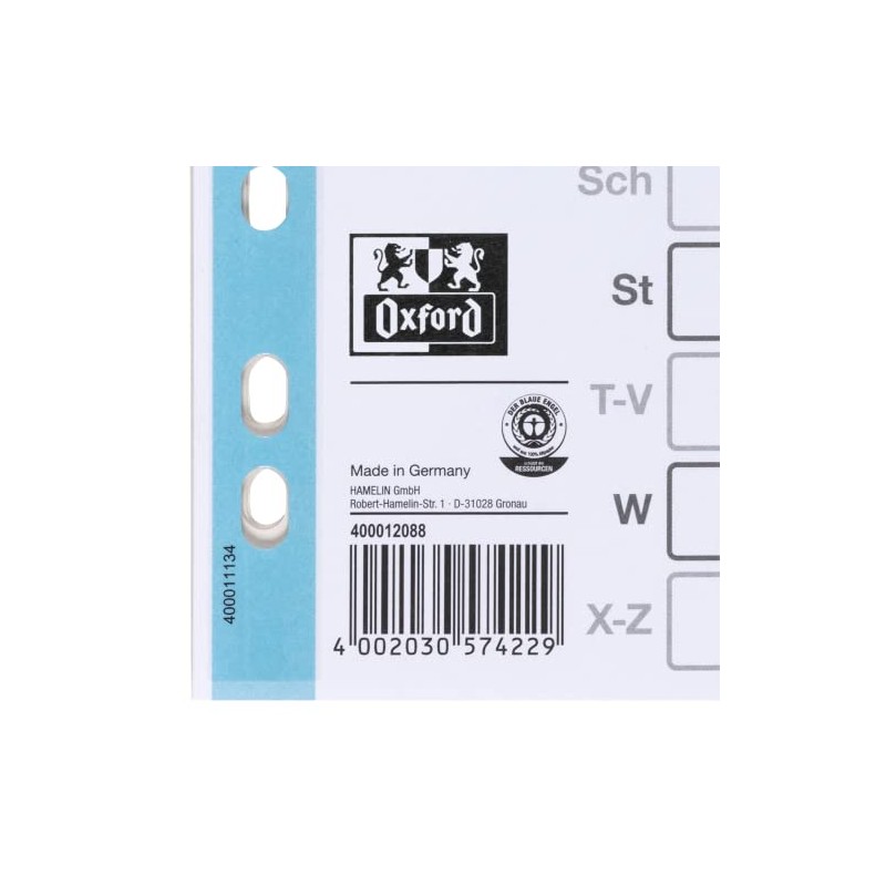 Elba 400012088 Strengthened Paper for Index A4 A-Z 20 Sections
