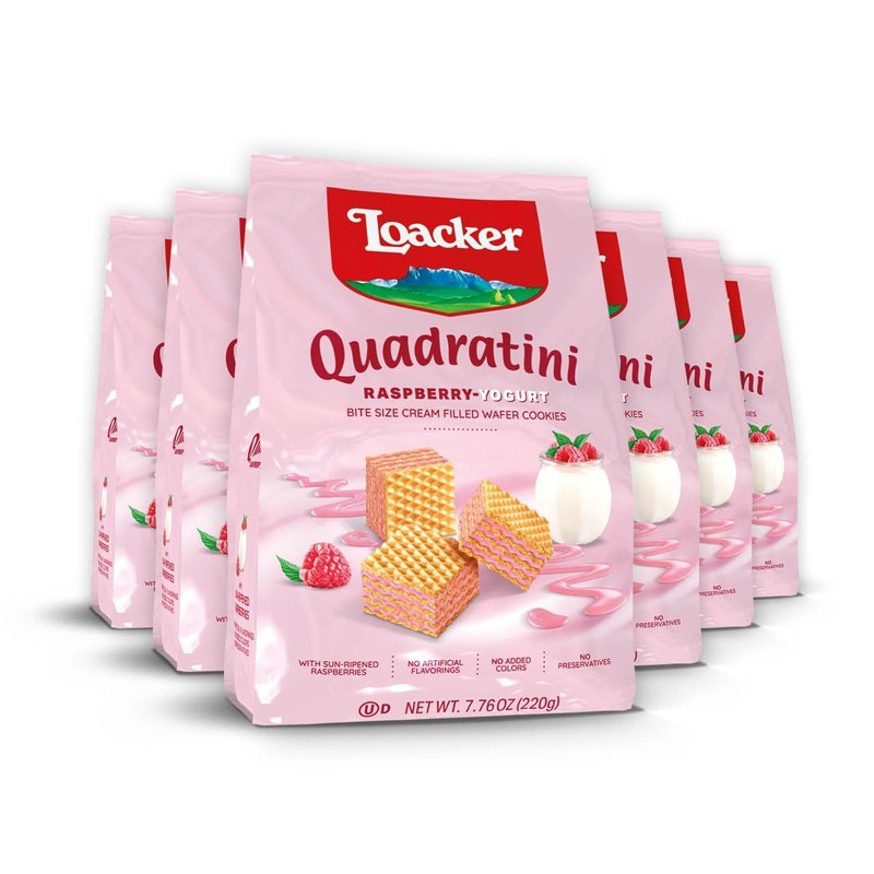 Loacker Quadratini Raspberry Yogurt Wafer Cookies LARGE - 30% Less