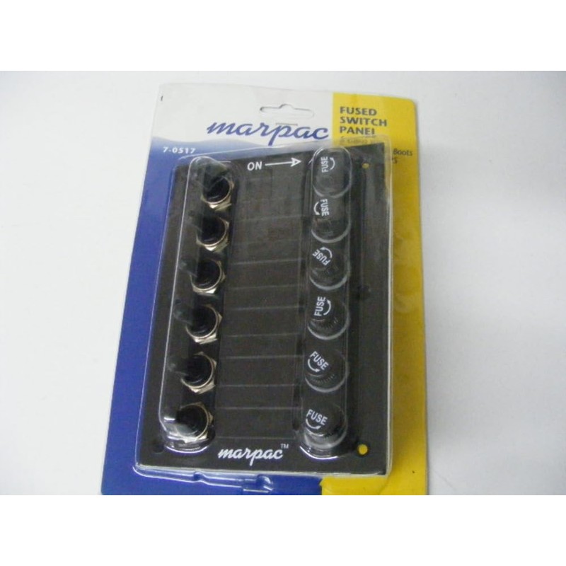 Marpac Toggle Switch Panel-Fuse 15A 12V 6 Gang Black 4.5"