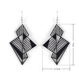 DAMLENG Fashion Lightweight Unique 1980s Retro Style Chandelier Dangle Drop Hollow Earrings Black Geometry Acrylic Earrings for Women Girls (Black)