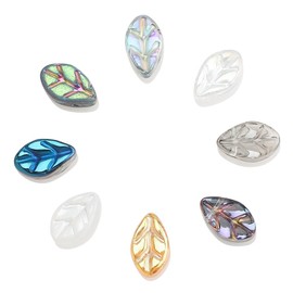 THJOPOKEEL 50pcs 7x11mm Leaf Glass Beads AB Color Leaves Crystal Beads Gemstone Charms Moonstone for DIY Lampwork Jewelry Making Ornaments