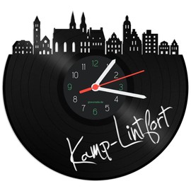 GRAVURZEILE Vinyl Record Clock - Skyline Kamp-Lintfort - Wall Clock Made of Cast Vinyl with City Skyline 30 cm - Upcycling Designer Clock - Modern Wall Clock in Retro Vintage Style - Made in Germany