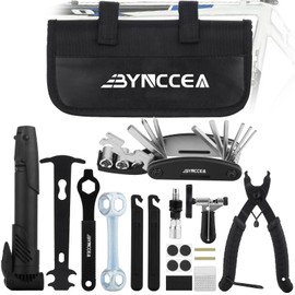 Bynccea Bike Tire Repair Tool Kit with Tire Pump, Portable Bicycle Repair Bag Bicycle Tyre Lever Patch Repair Tools, All in One Bicycle Tire Patch Kit for Mountain Bike and Road Bike