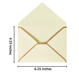 50 Pack Cream Color A4 Envelopes 4x6 Self-Adhesive V Flap Envelopes with Gold Border for Office, Greeting Card, Wedding, Graduation, Baby Shower, Parties, Invitations (4.25x6.25 inches)