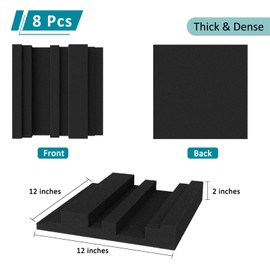TroyStudio Thick Acoustic Foam Panels in Diffusion Pattern, 12 X 12 X 2 Inch 8 Pcs High Density Sound Absorbing Foam Diffuser Panel, Soundproof 3D Wall Padding Tile for Recording Studio Home Office