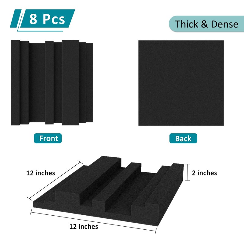 TroyStudio Thick Acoustic Foam Panels in Diffusion Pattern, 12 X