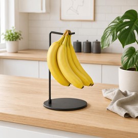 BULANGDE Porta banane robusto in ferro. Supporto con basso baricentro, salva spazio e conserva la frutta fresca su piano cucina e isola. Nero, perfetto per decorazione e regalo casa