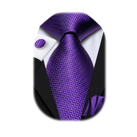 Dubulle Mens Paisley Striped Tie and Handkerchief Cufflinks Tie Set for Men Wedding Business Formal,Royal Purple