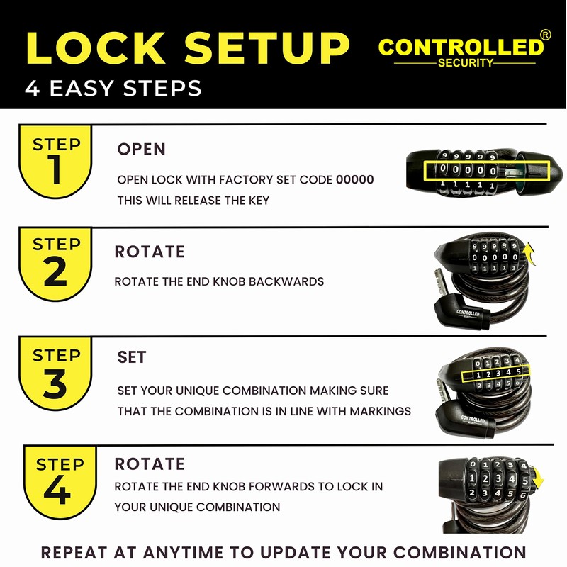 The CONTROLLED SECURITY 5 Digit Combination Bike Lock - 1200mm