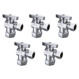 PURAGEIR 5 Pack Angle Stop Valve,1/2 in. NOM Compression x 3/8 in. OD Compression Angle Shut Off Valve,5/8" OD x 3/8" OD 1/4 Turn Faucet Valve,Water Stop Valve