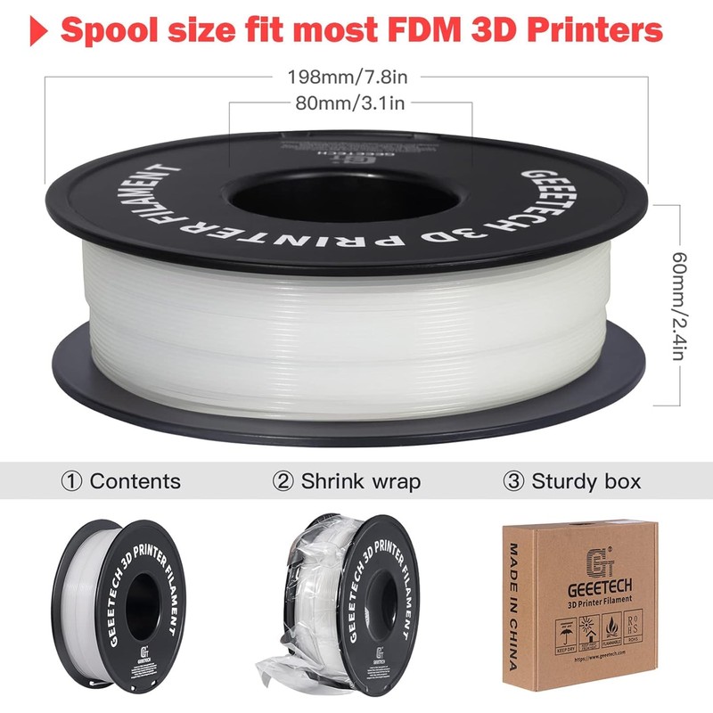 GEEETECH Glow in The Dark PLA Orange Filament, 1KG(2.2lbs) Spool,
