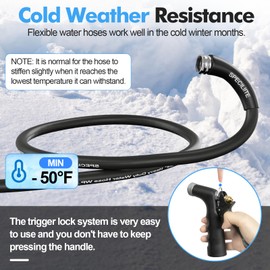 SPECILITE Hot/Cold Water Hose 75ft x 5/8" with Industrial High Pressure Nozzle,Heavy Duty Black Garden Hose -50℉ to 158℉,Flexible Rubber Hoses With 3/4"Stainless Steel Fittings for Yard,Outdoor,Farm