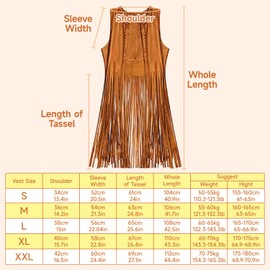 Alintor Hippie Costume Women's Set Fringe Sleeveless Vest (XXL)