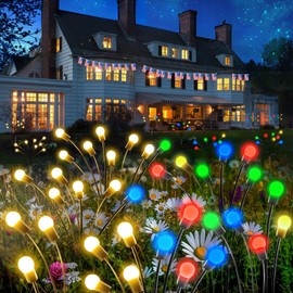 6-Pack Solar Garden Lights for Christmas, 48 LED Firefly Solar Lights Sway by Wind, Swaying Solar Powered Yard Lights for Patio Garden Christmas Decorations(Warm White to Multicolor)