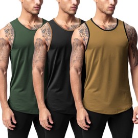 Mlgaril 3Pack Men's Althletic Quick Dry Gym Muscle Lightweight Tank Top Workout Sleeveless Shirt Bodybuilding Compression Fitness Stringer Jersey,Green/Black/Brown,2XL