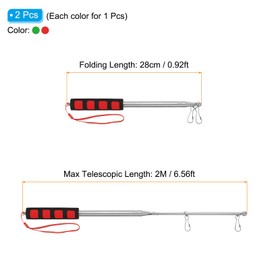 PATIKIL 6.5 Feet Telescopic Handheld Flagpoles, 2 Pcs Non-Slip Sponge Handle Stainless Steel Portable Collapsible Teacher Pointer Tour Guide Flag Pole with Clips, 9 Sections, Red Green