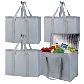 Insulated Trunk Organizer car Cooler Bag 4 Packs XL-Large Insulated Grocery Shopping Bags, Reusable Grey Zipped Zipper,Collapsible,Tote,Cooler,Groceries,Recycled Material Warm Foldable