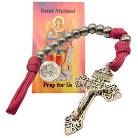 Westmon Works St Michael Rosary Chaplet Set Durable Paracord with Hematite Beads and Crucifix with a Saint Prayer Card