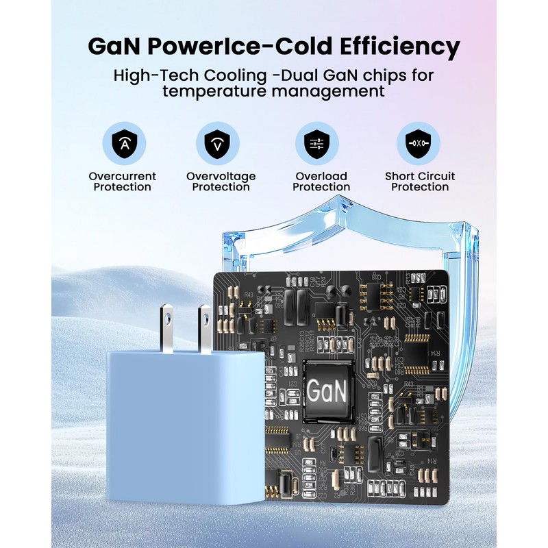 FEEL2NICE 2 Pack Type C Wall Charger Block Blue